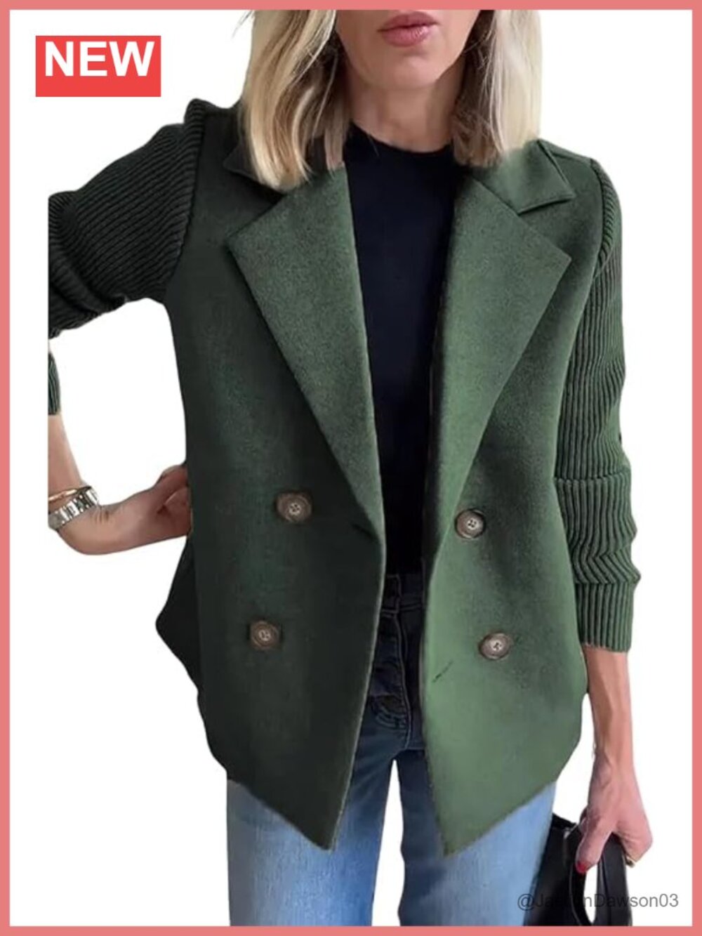 Cropped Wool Blend Pea Coat Knit Double Breasted Notch Lapel Blazer